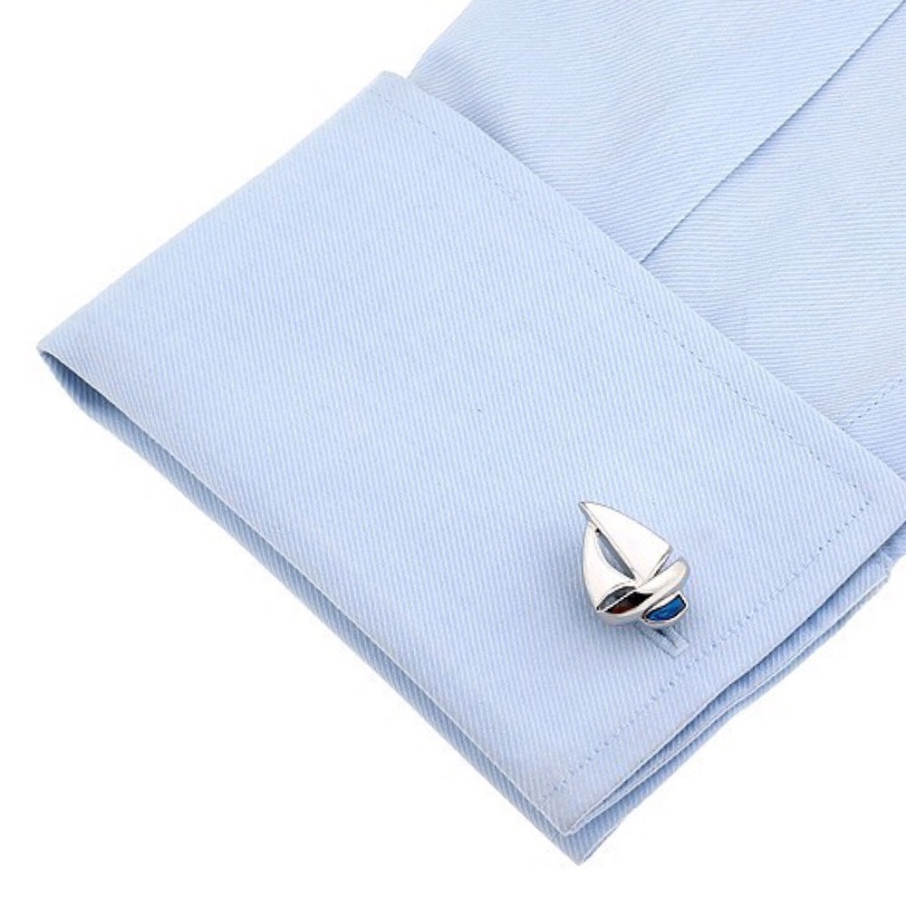 White and Blue Sailboat Cufflinks - Picture 2 of 16